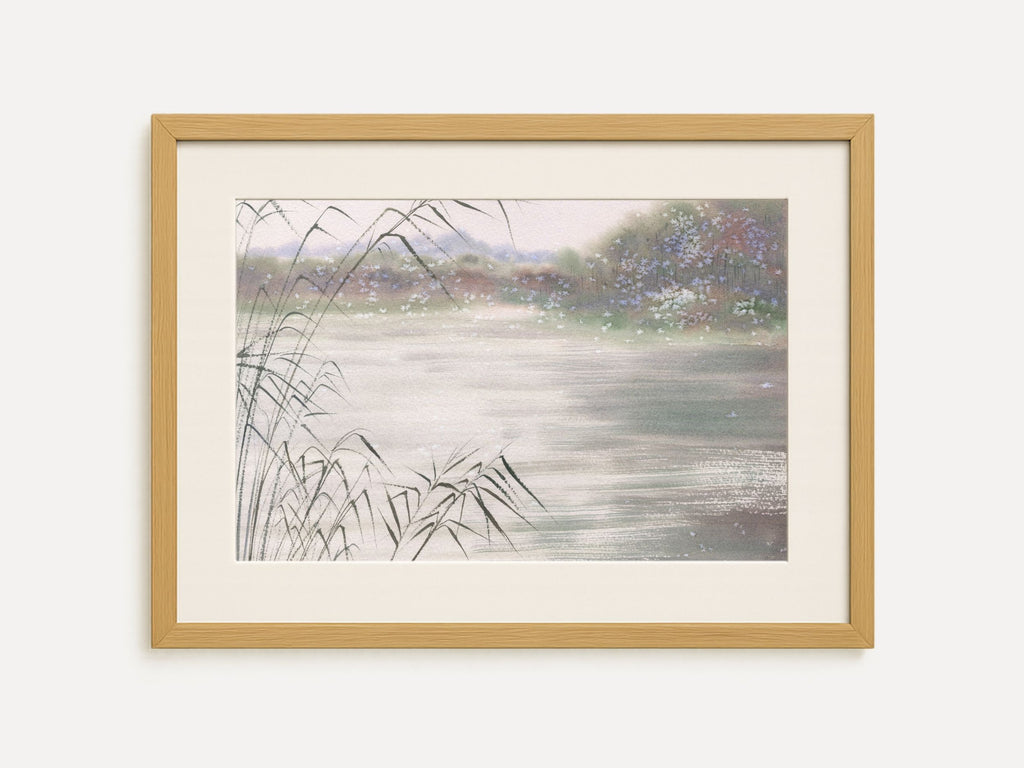 Dreamy Lake Landscape with Reeds - Art Print