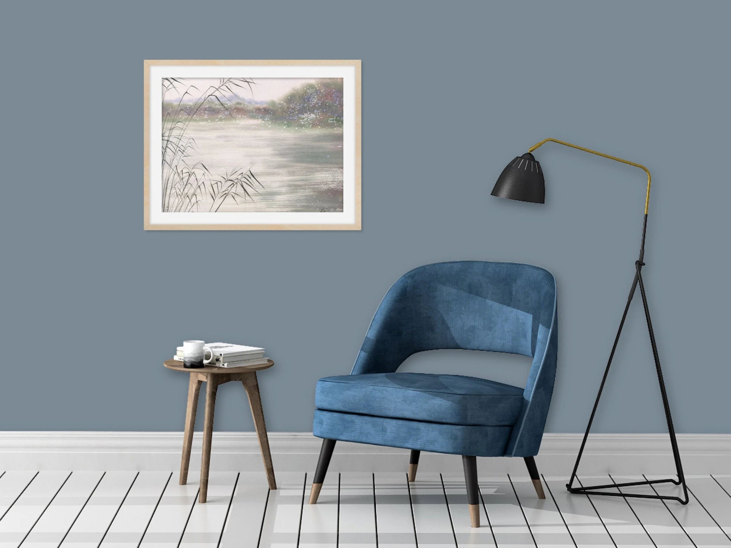 Dreamy Lake Landscape with Reeds - Art Print