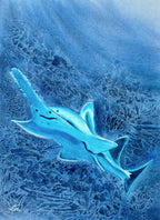 Glowing Sawfish  - Original Watercolor Painting of a Carpenter Shark