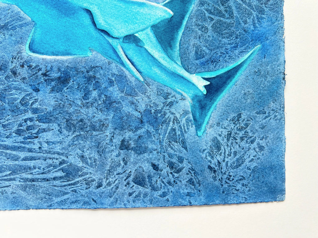 Glowing Sawfish  - Original Watercolor Painting of a Carpenter Shark