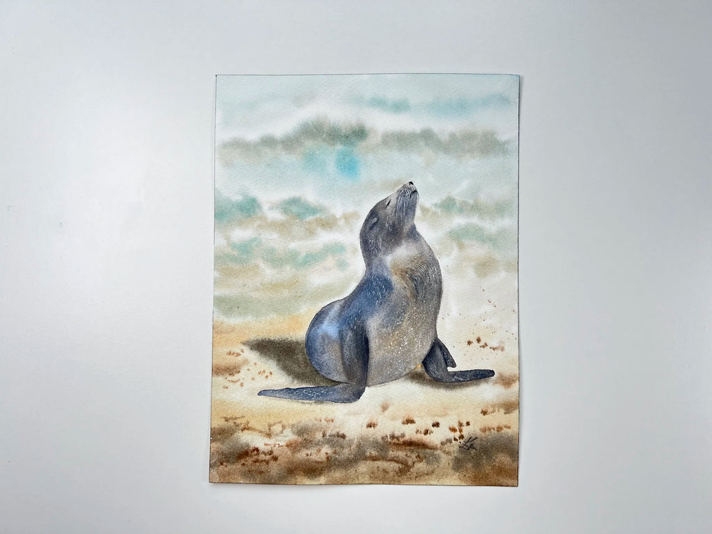 Sunbathing Seal  - Original Watercolor Painting