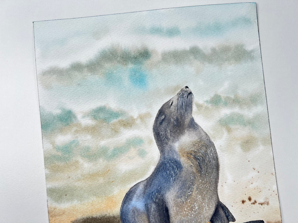 Sunbathing Seal  - Original Watercolor Painting