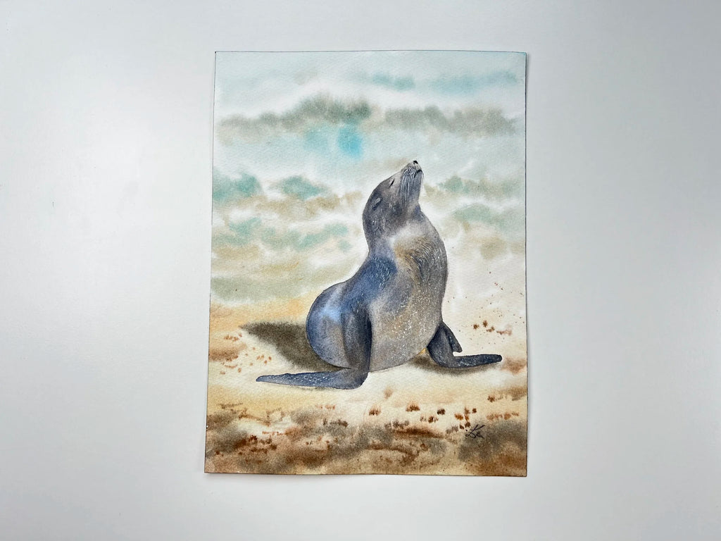 Sunbathing Seal  - Original Watercolor Painting