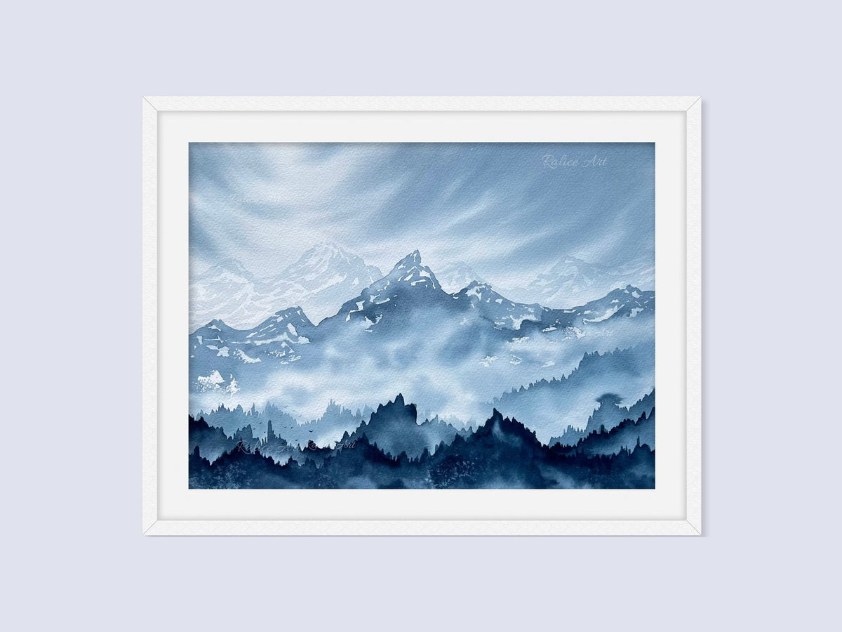 Misty Mountain Valley - Original Watercolor Painting