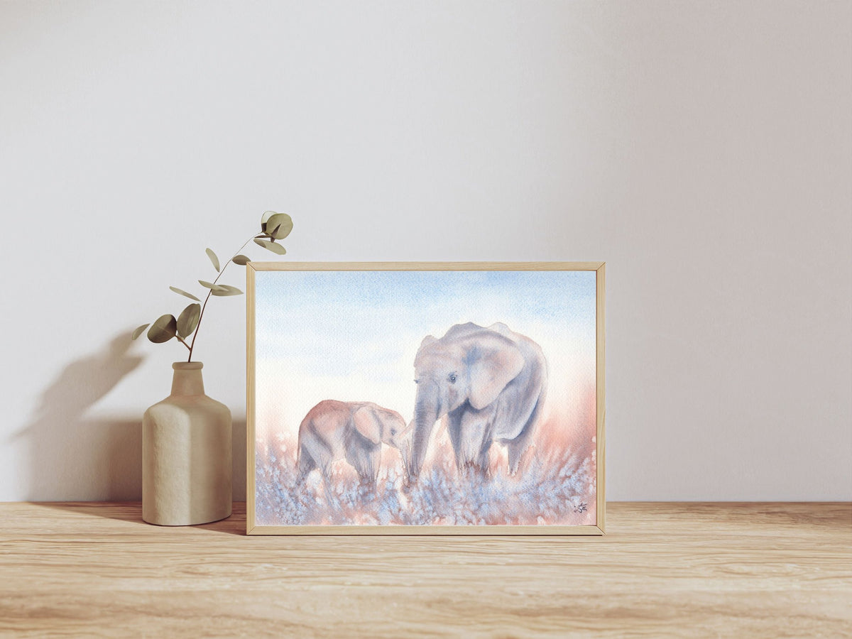 Mother and Baby Elephant - Art Print