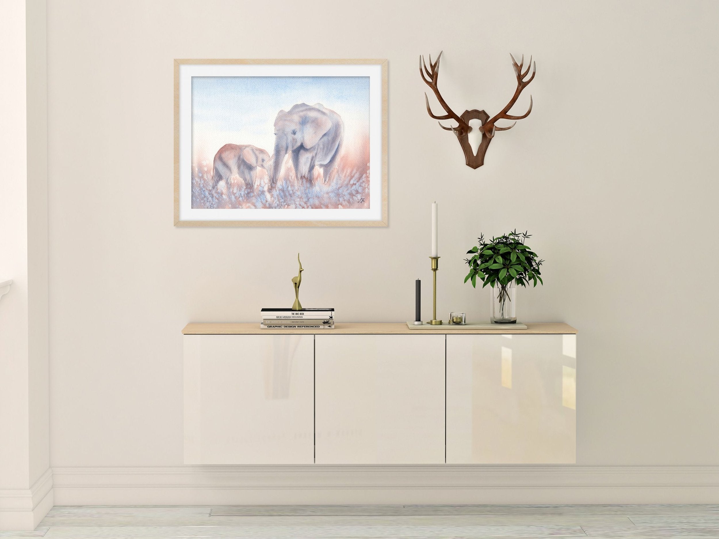 Mother and Baby Elephant - Art Print