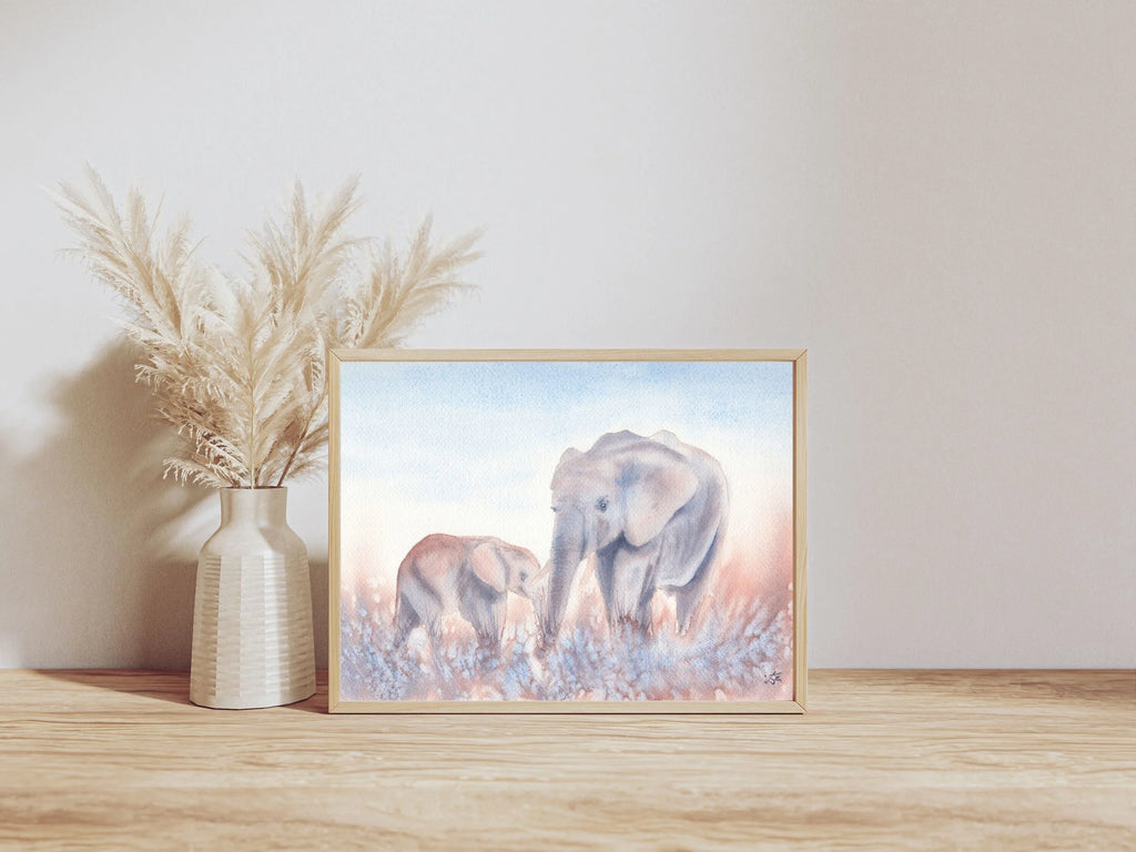 Mother and Baby Elephant - Art Print