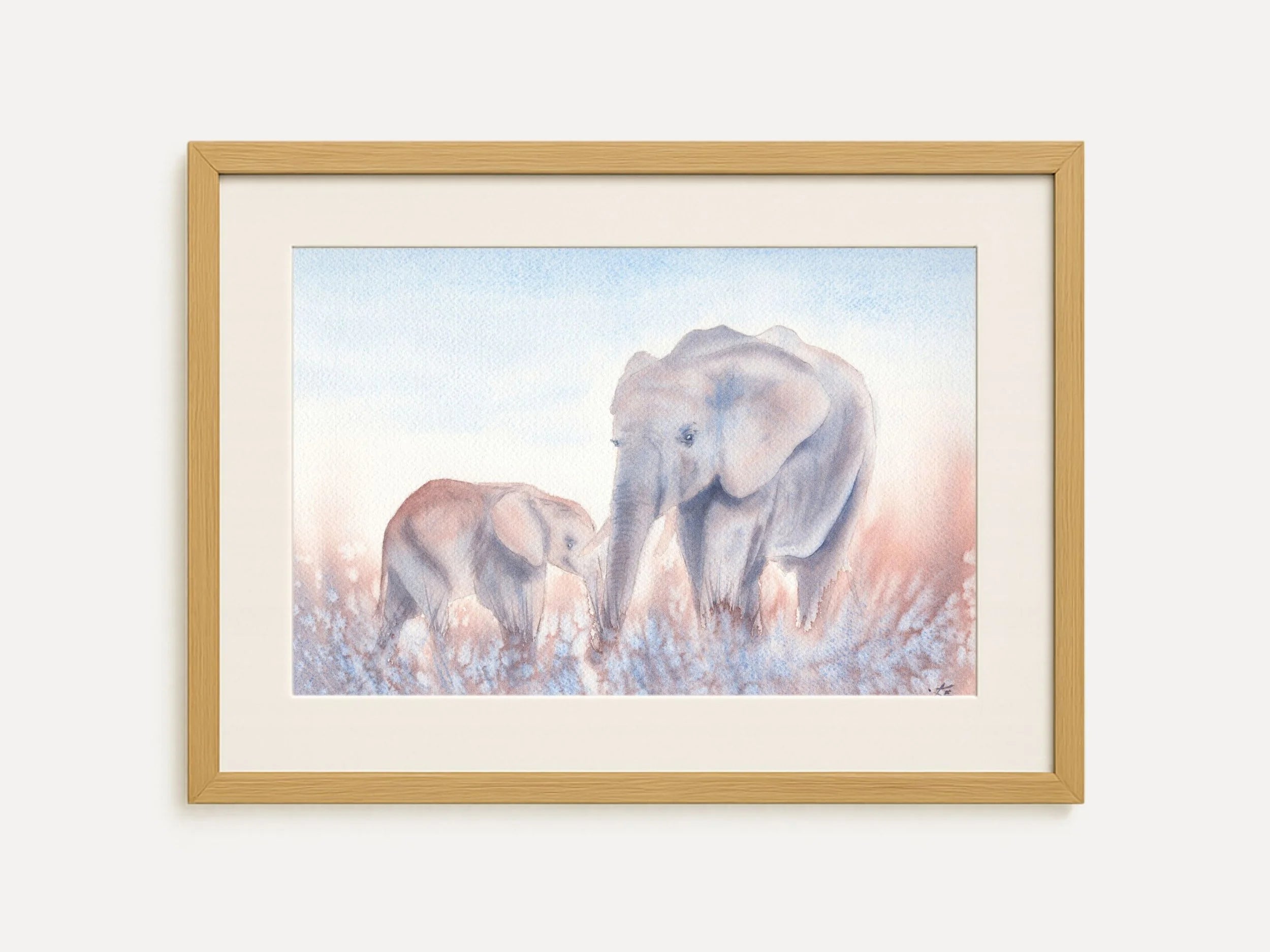Mother and Baby Elephant - Art Print
