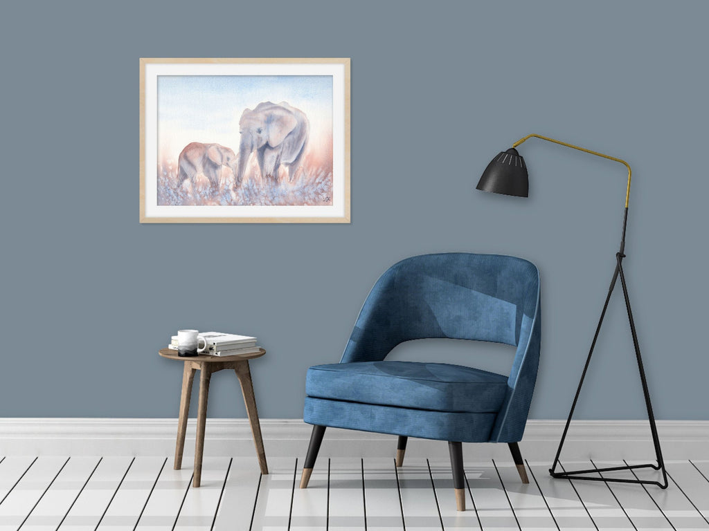 Mother and Baby Elephant - Art Print