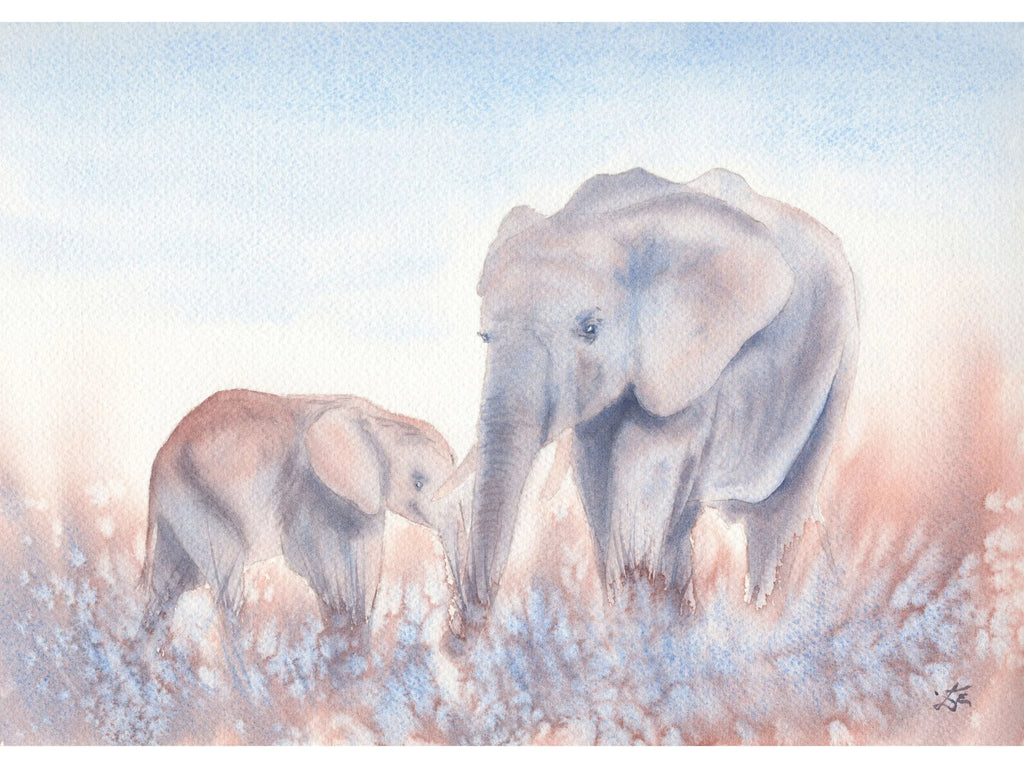 Mother and Baby Elephant - Art Print