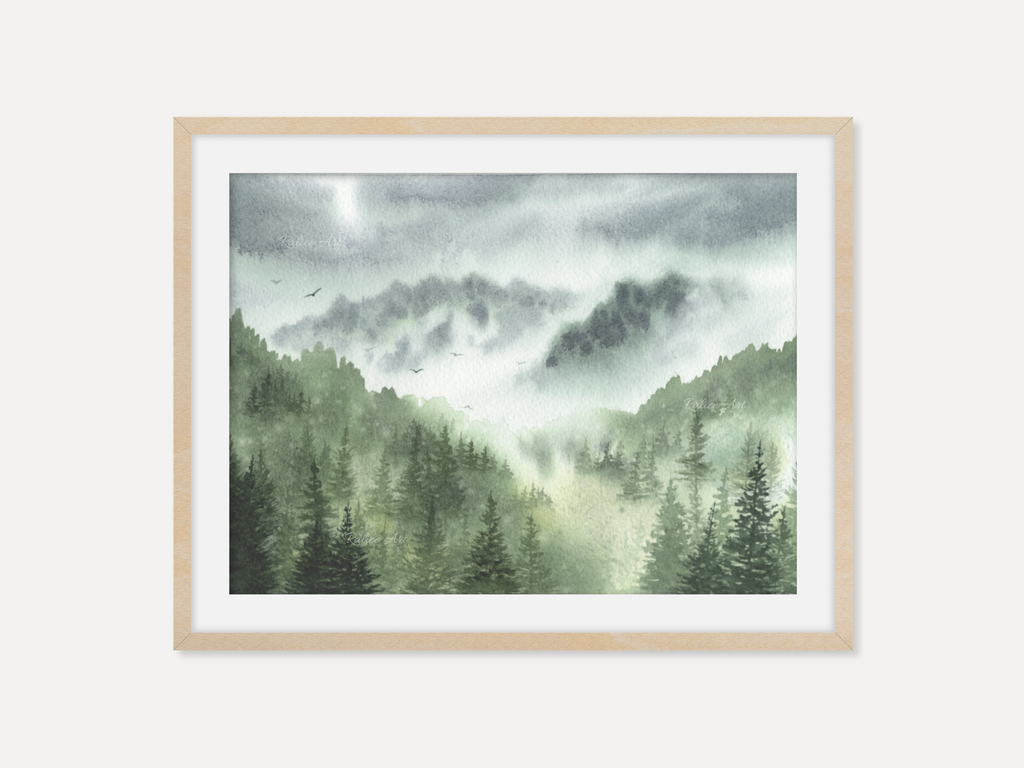 Misty Forest with Pine Trees - Art Print