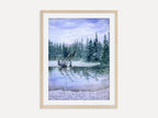 Nature`s Reflections - Original Watercolor Paintings of Lake Landscape with Misty Pine Trees