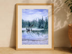 Nature`s Reflections - Original Watercolor Paintings of Lake Landscape with Misty Pine Trees