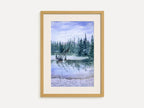 Nature`s Reflections - Original Watercolor Paintings of Lake Landscape with Misty Pine Trees
