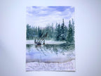 Nature`s Reflections - Original Watercolor Paintings of Lake Landscape with Misty Pine Trees