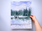 Nature`s Reflections - Original Watercolor Paintings of Lake Landscape with Misty Pine Trees
