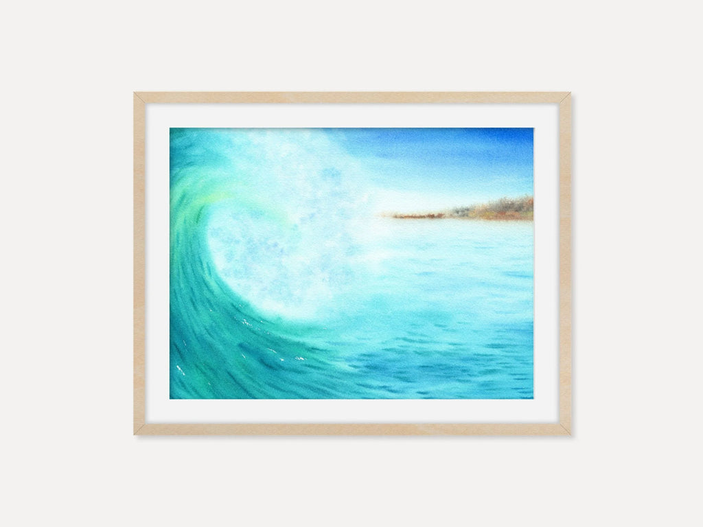 Blue Ocean Wave with Distant Island - Art Print