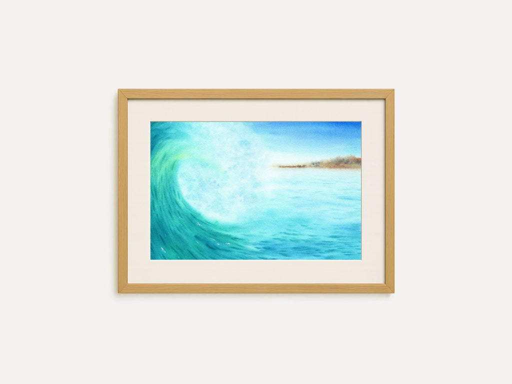Blue Ocean Wave with Distant Island - Art Print