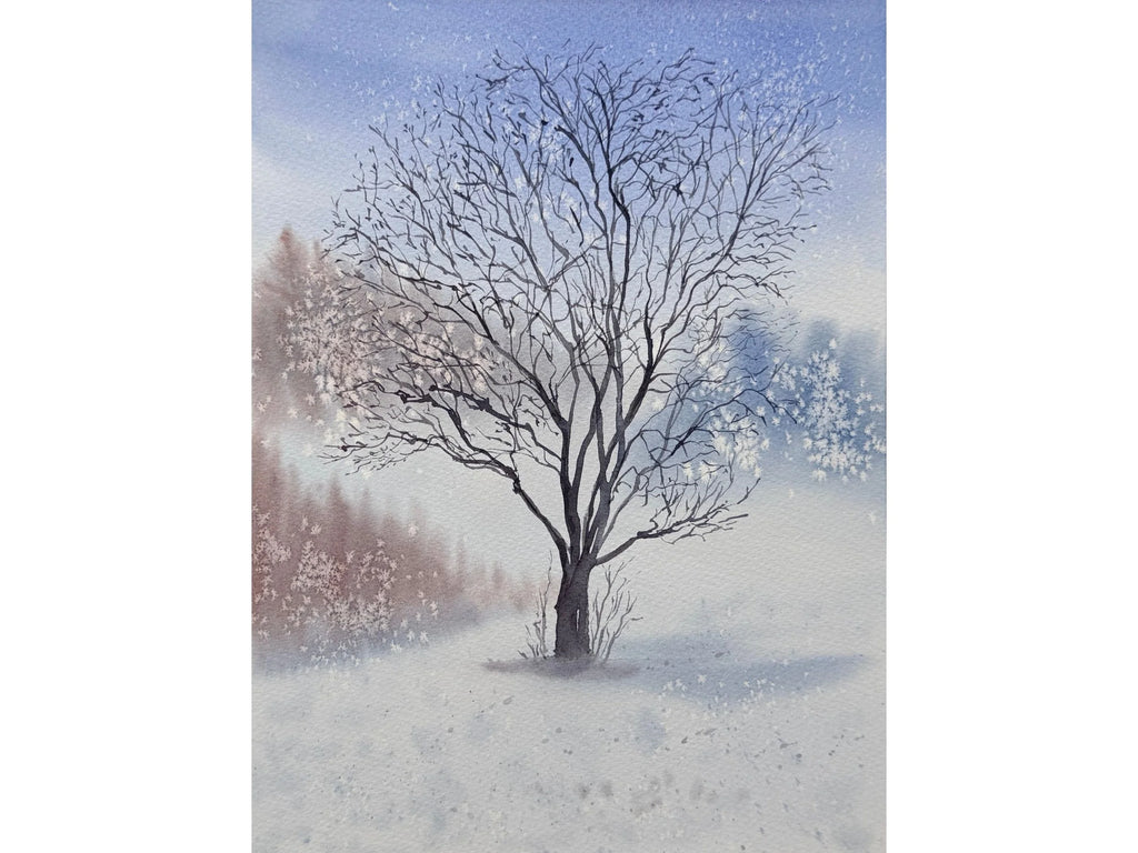 Solitary Winter Tree- Original Watercolor Painting