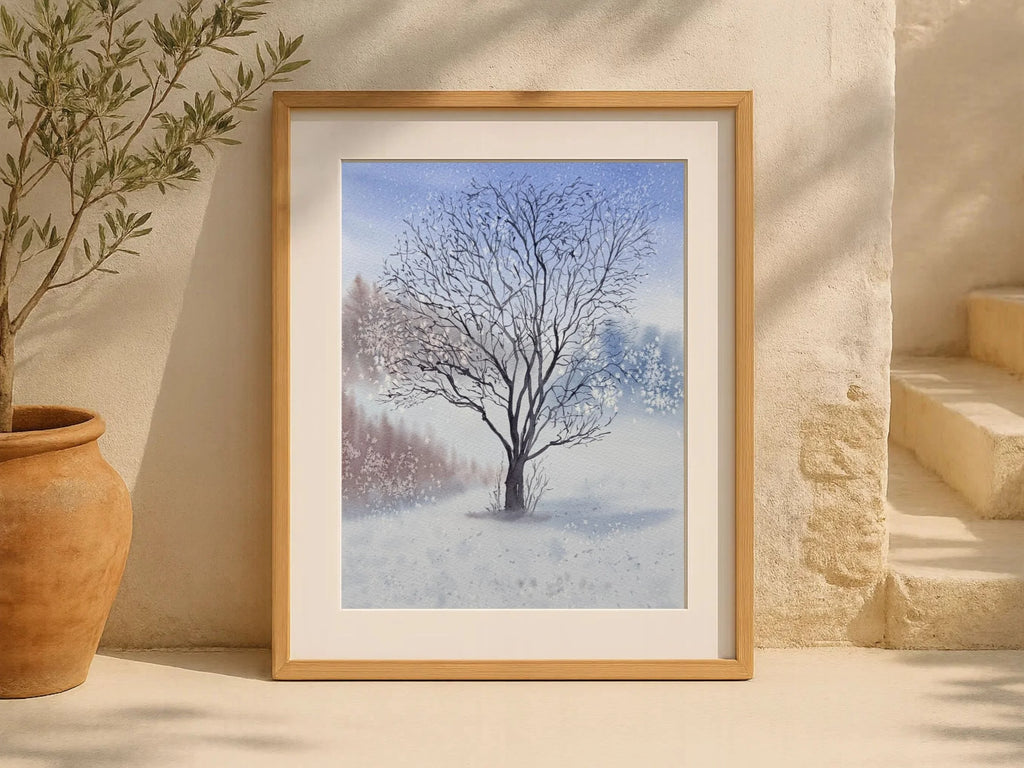 Solitary Winter Tree- Original Watercolor Painting