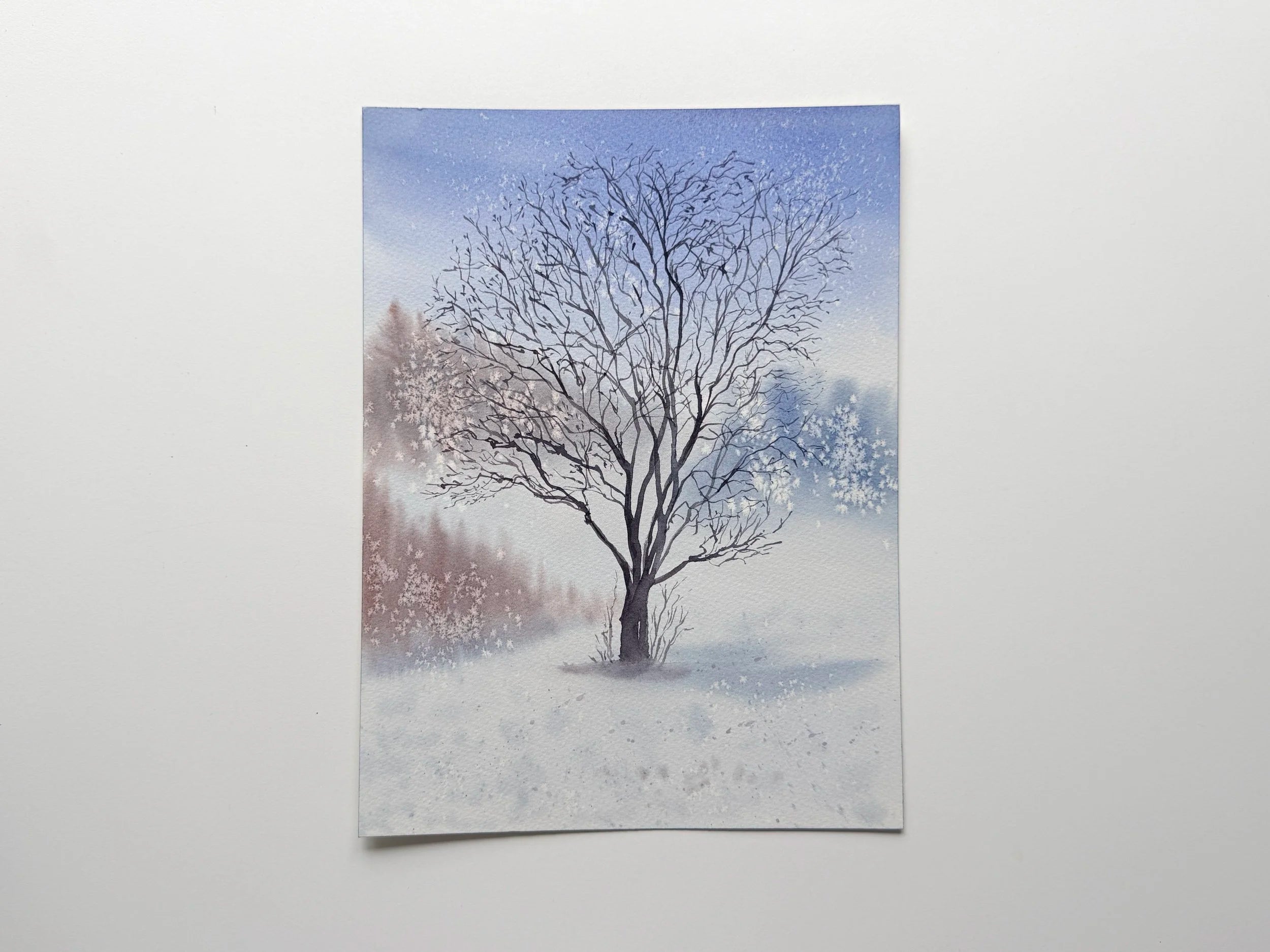 Solitary Winter Tree- Original Watercolor Painting