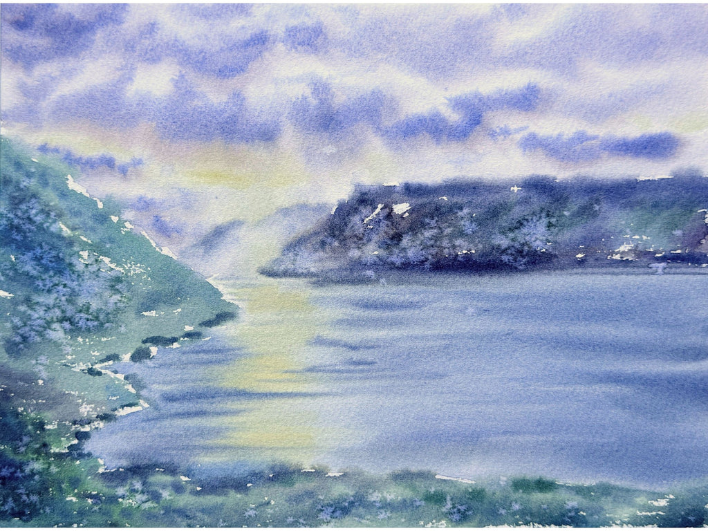 Glowing Sunrays Behind The Clouds - Original Watercolor Painting