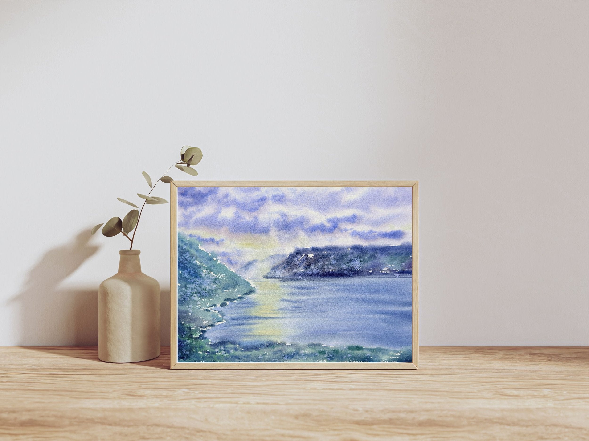 Glowing Sunrays Behind The Clouds - Original Watercolor Painting