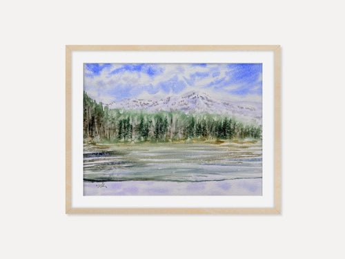 Calm Mountain Lake with Evergreen Trees - Original Watercolor Painting