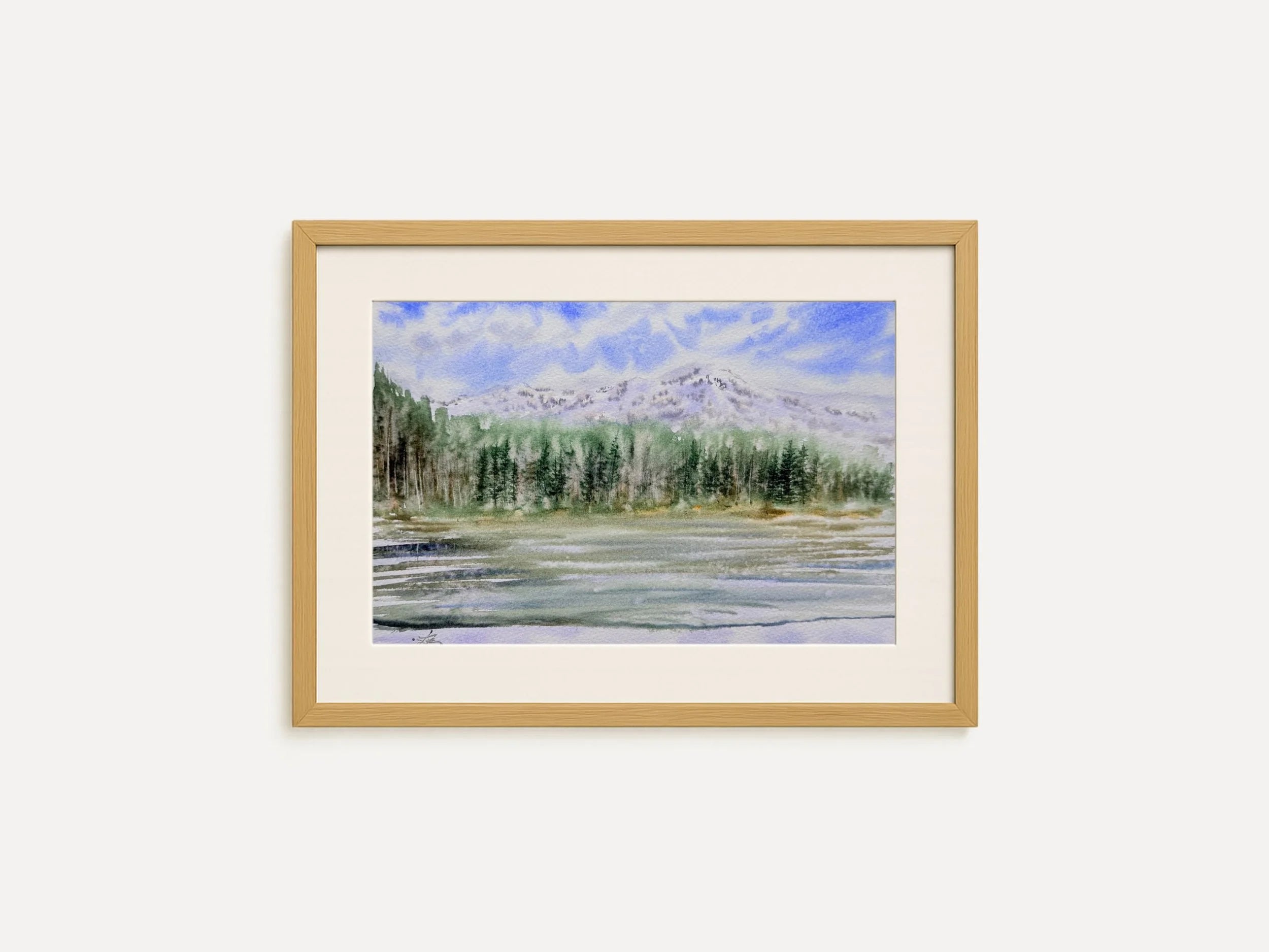 Calm Mountain Lake with Evergreen Trees - Original Watercolor Painting