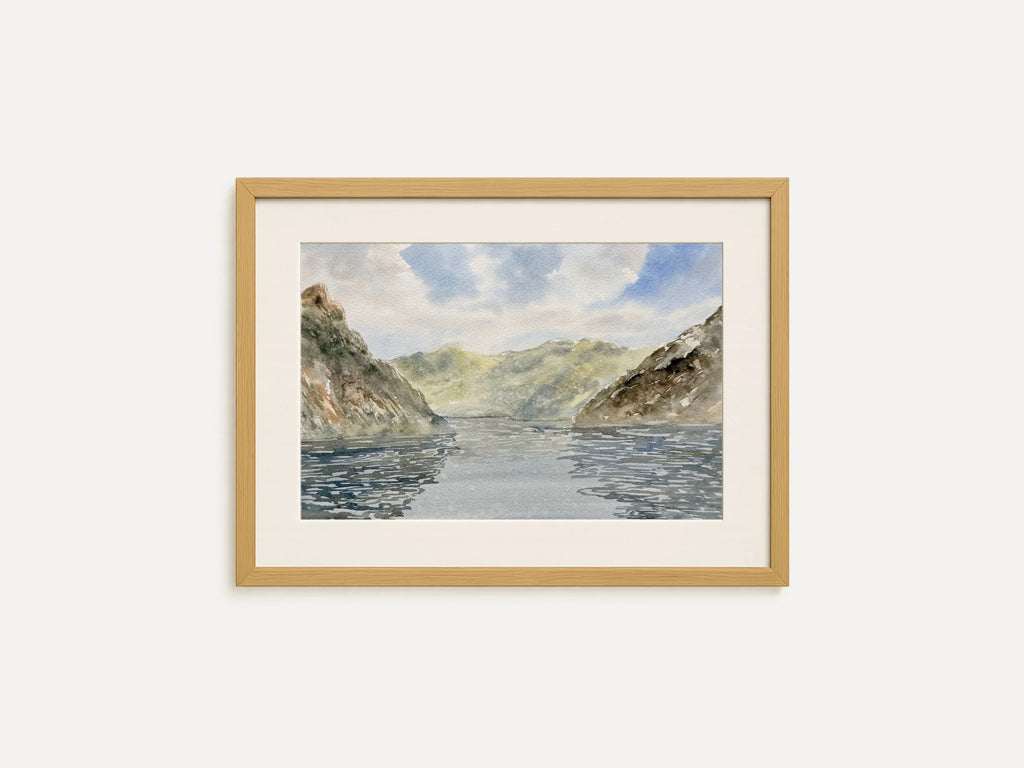 Fjords Landscape in Spring - Original Watercolor Painting