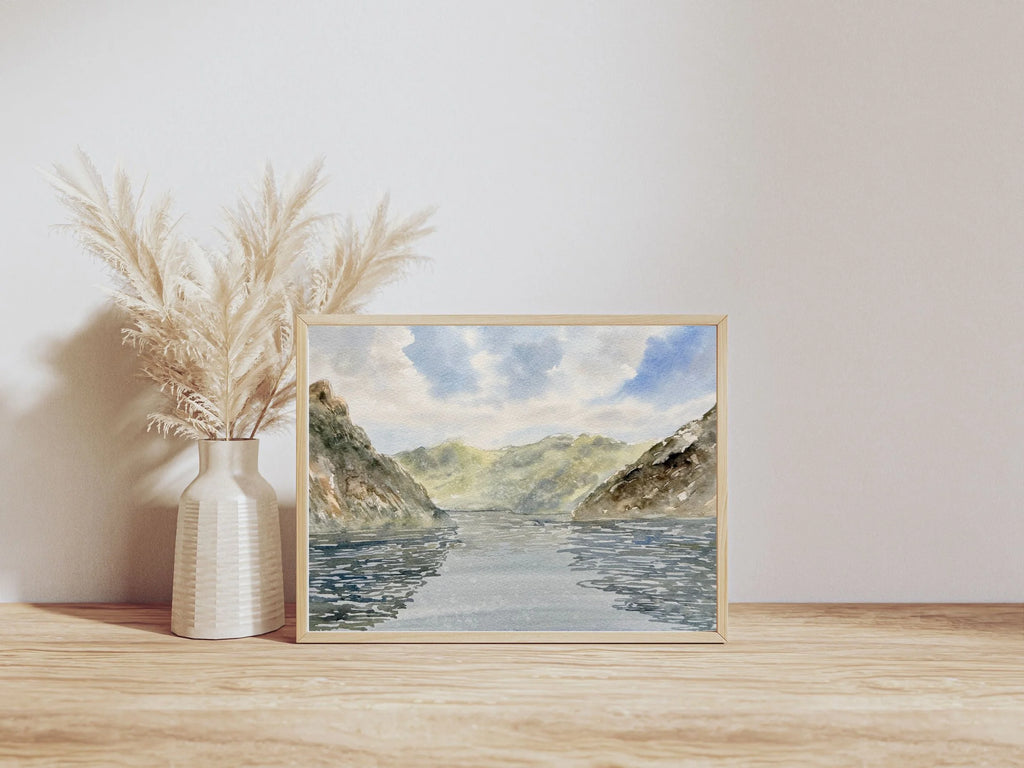 Fjords Landscape in Spring - Original Watercolor Painting
