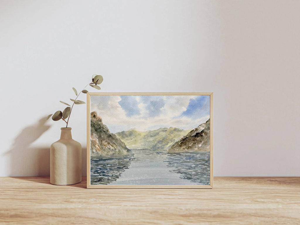 Fjords Landscape in Spring - Original Watercolor Painting