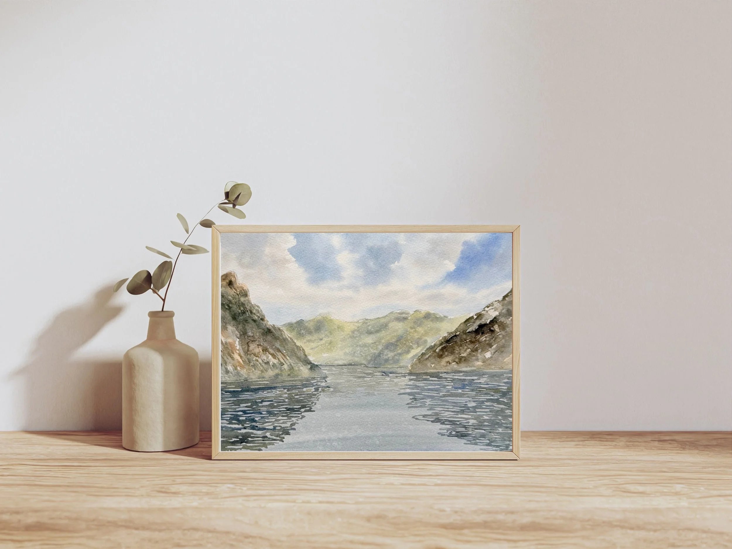 Fjords Landscape in Spring - Original Watercolor Painting