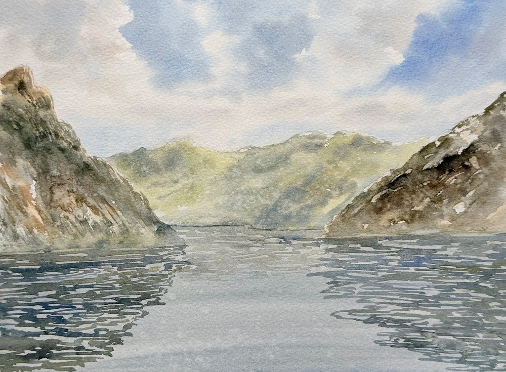 Fjords Landscape in Spring - Original Watercolor Painting