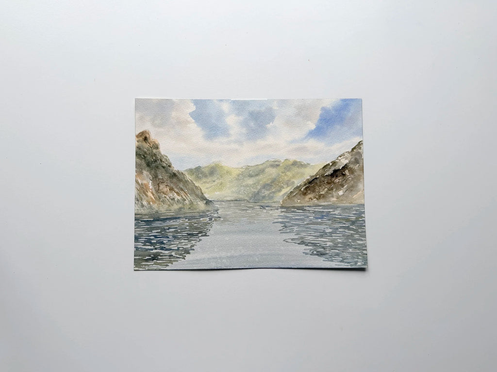 Fjords Landscape in Spring - Original Watercolor Painting