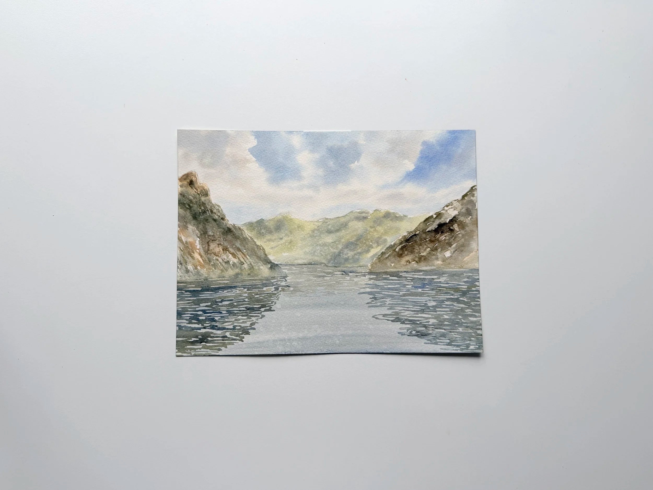Fjords Landscape in Spring - Original Watercolor Painting