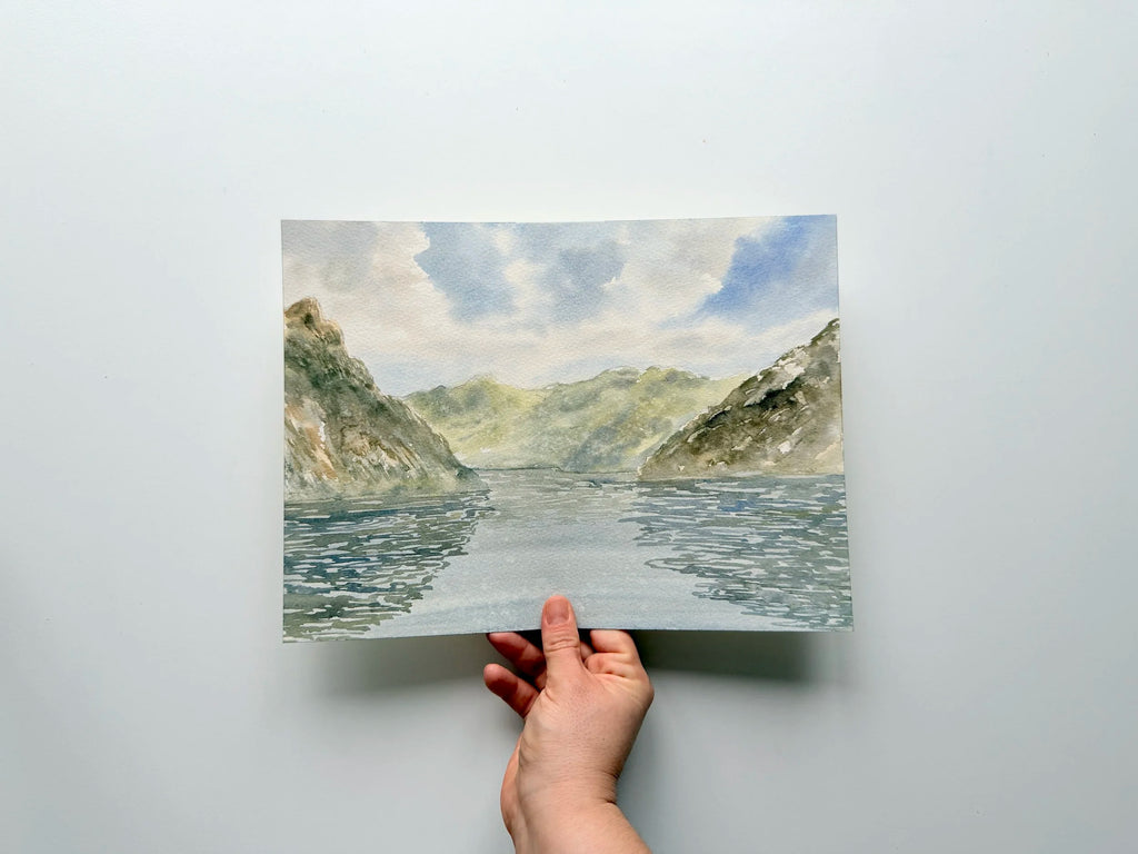 Fjords Landscape in Spring - Original Watercolor Painting