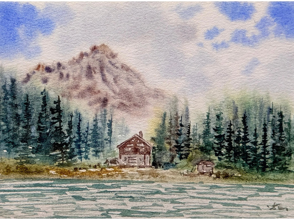 Mountain Cabin Landscape - Original Watercolor Paintings