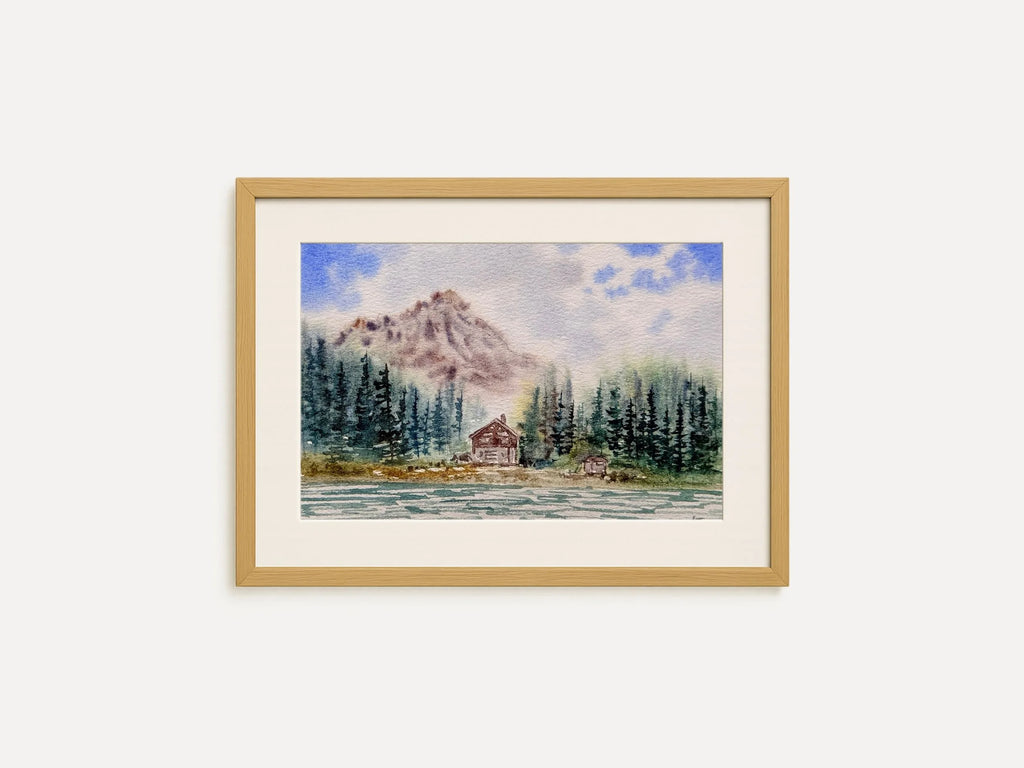 Mountain Cabin Landscape - Original Watercolor Paintings