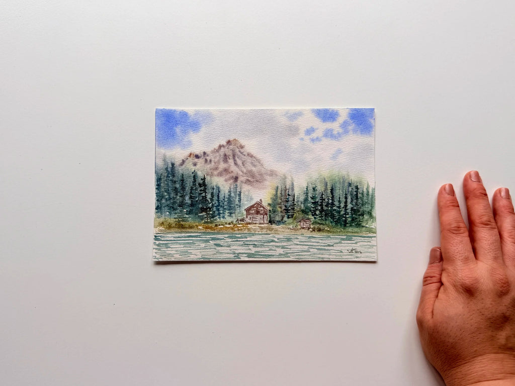 Mountain Cabin Landscape - Original Watercolor Paintings