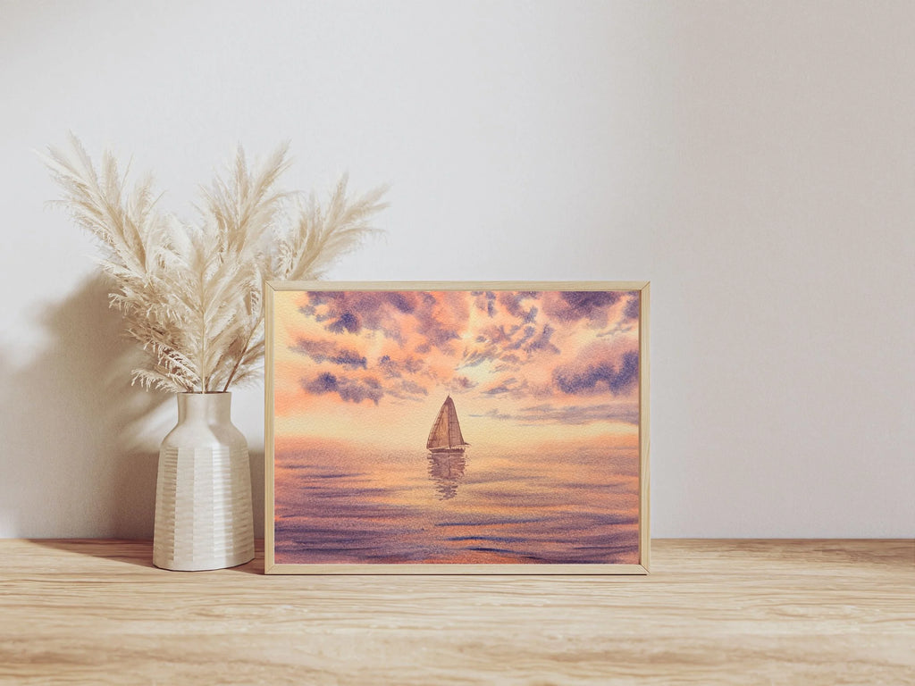 Sunset Over the Sea - Original Watercolor Painting