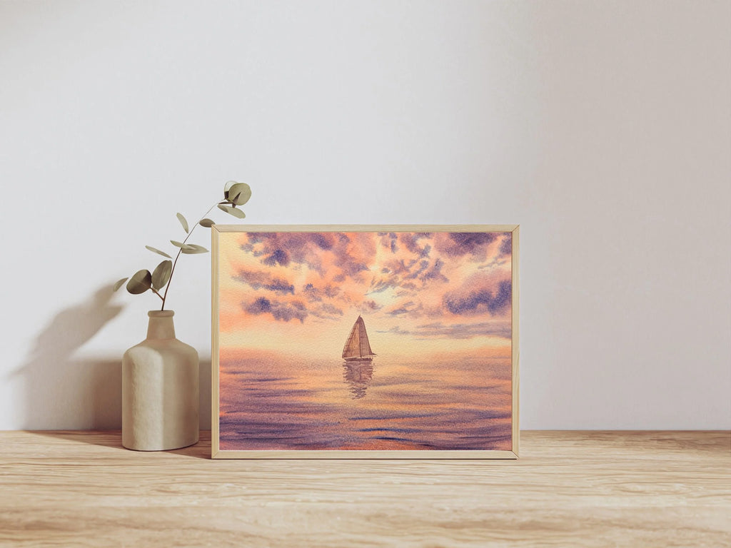 Sunset Over the Sea - Original Watercolor Painting