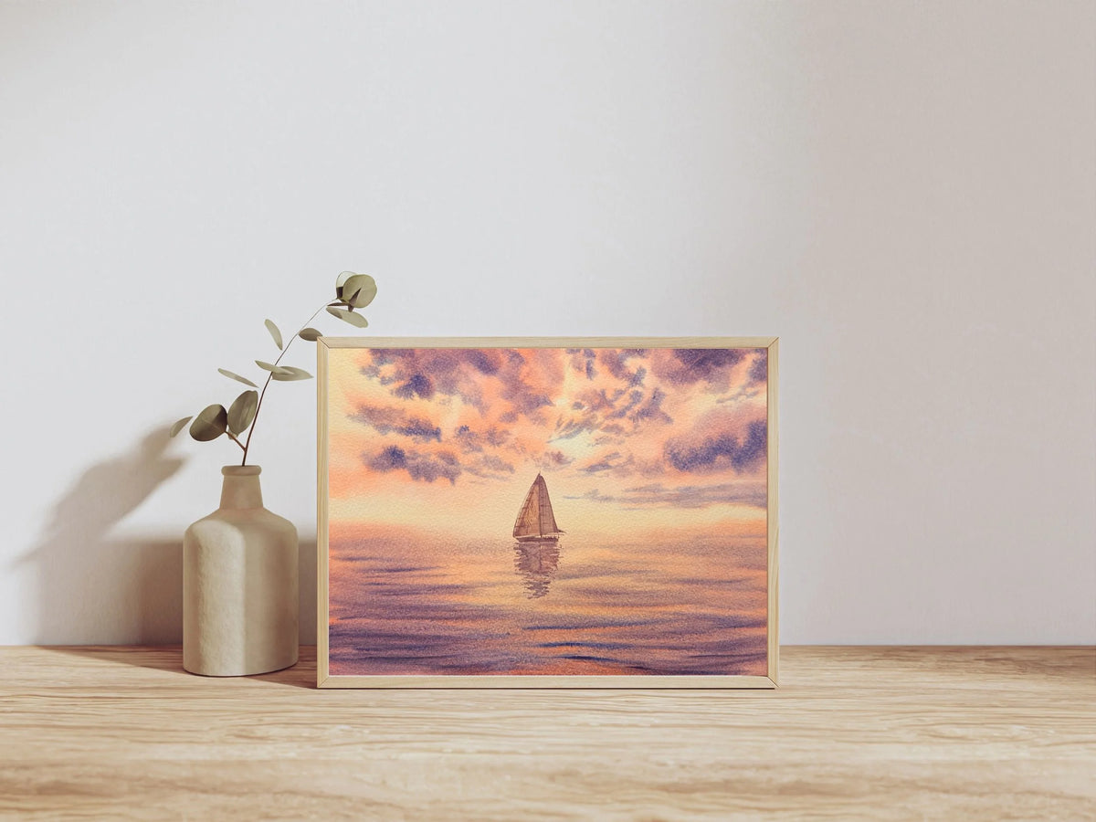 Sunset Over the Sea - Original Watercolor Painting