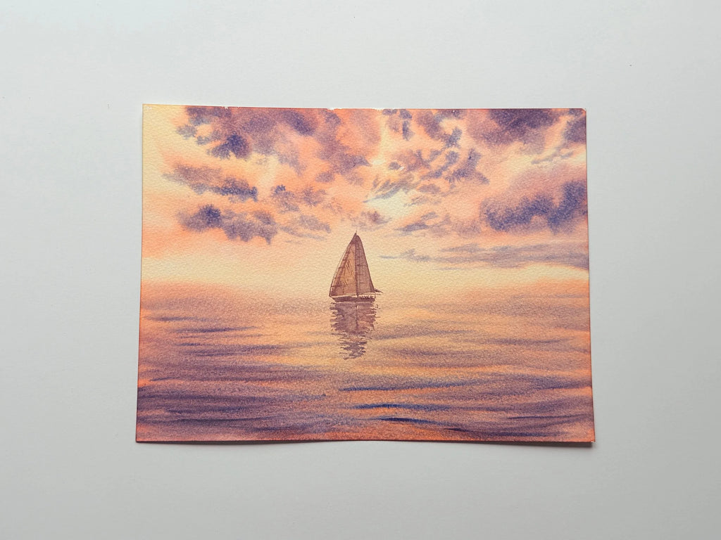 Sunset Over the Sea - Original Watercolor Painting
