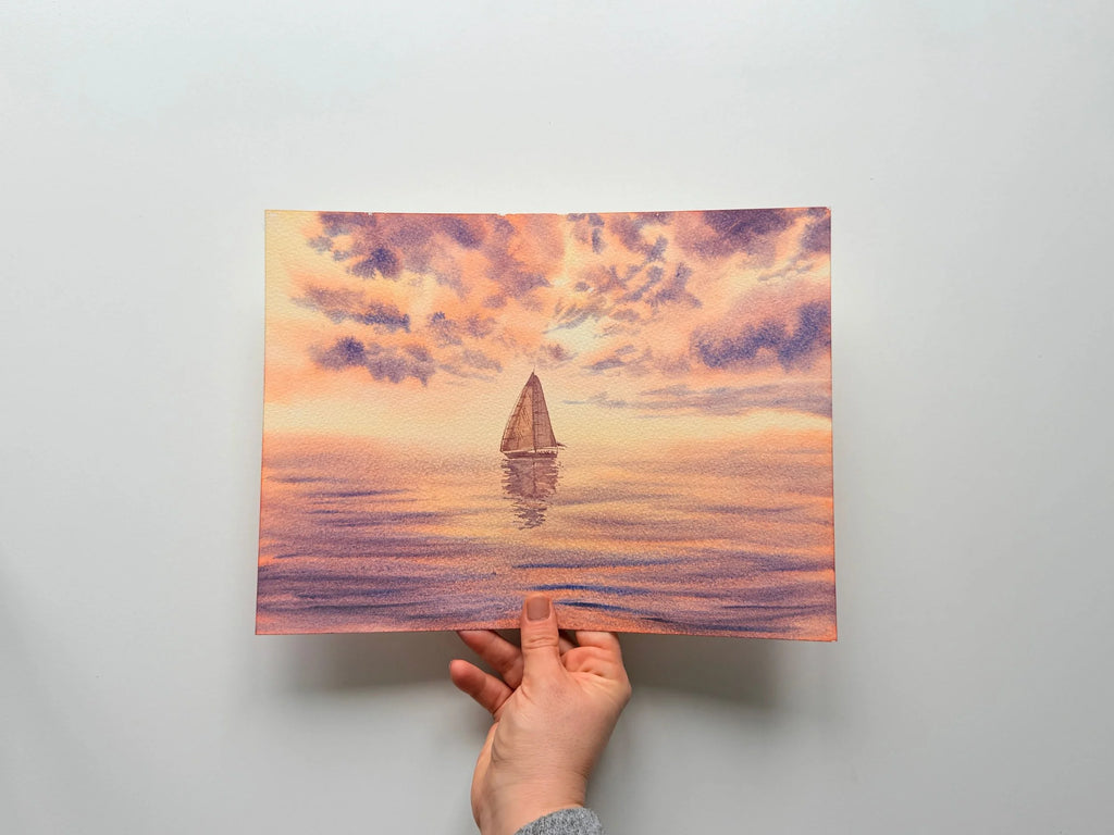 Sunset Over the Sea - Original Watercolor Painting