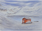 Wooden Cabin in The Snowy Mountains - Original Watercolor Paintings
