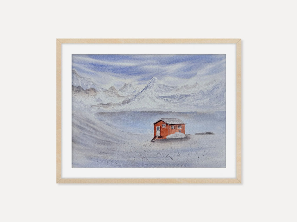 Wooden Cabin in The Snowy Mountains - Original Watercolor Paintings