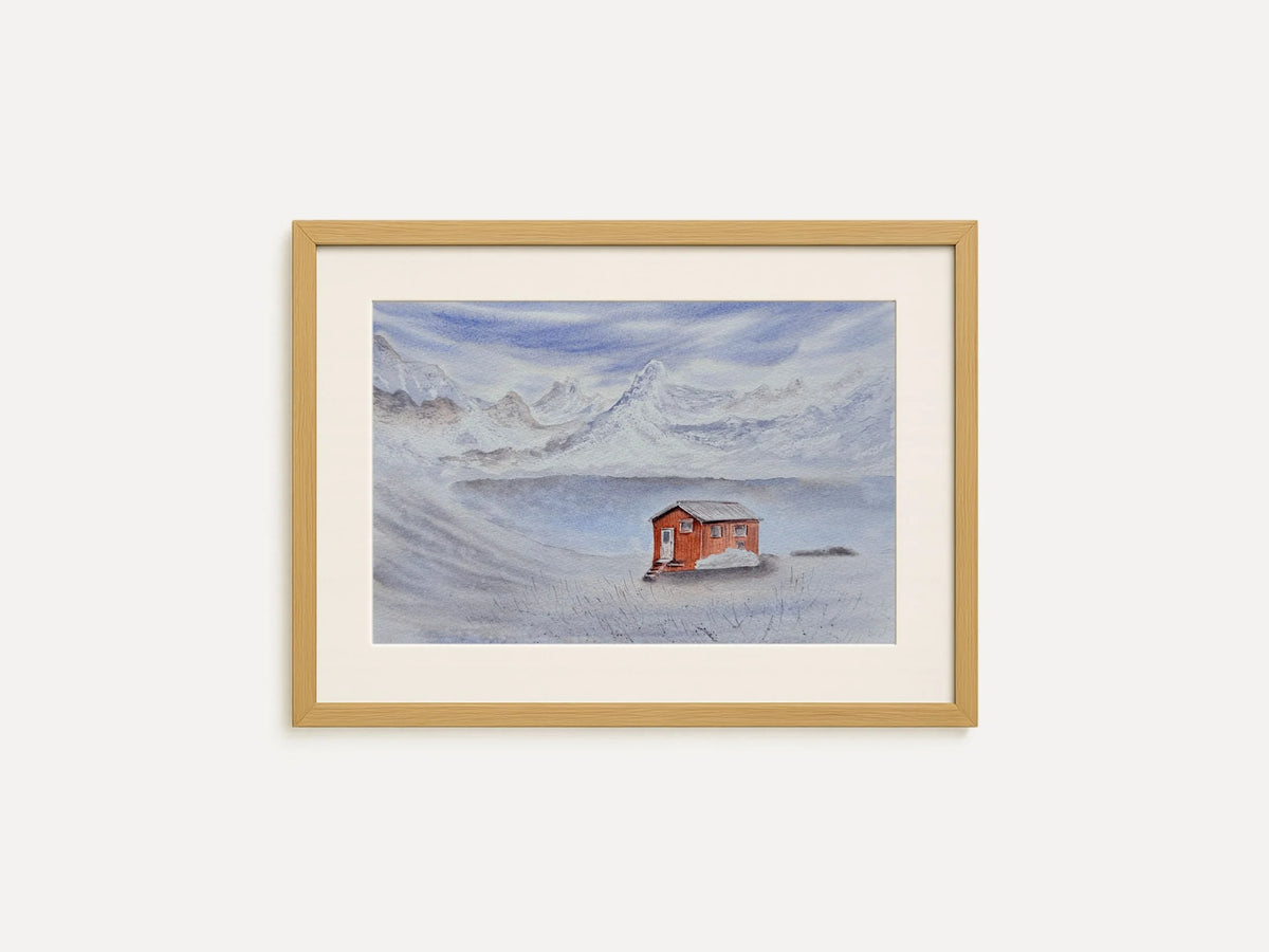 Wooden Cabin in The Snowy Mountains - Original Watercolor Paintings