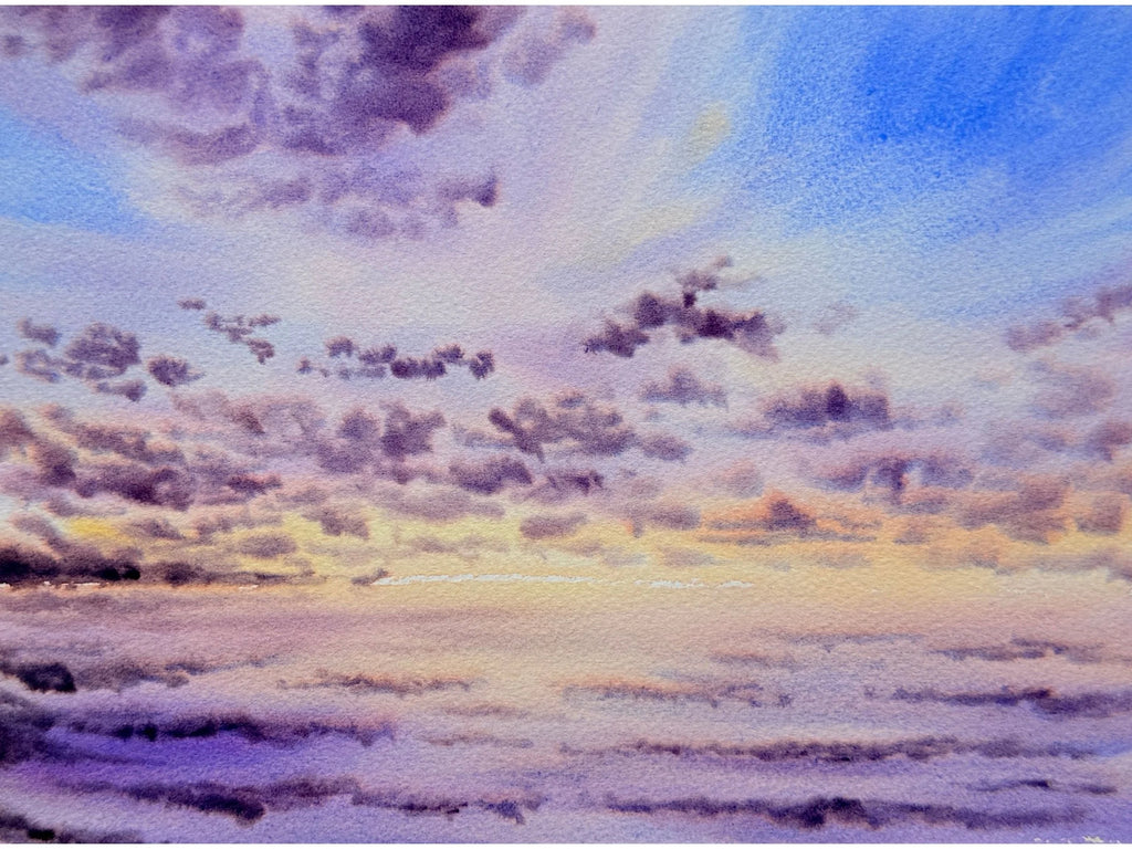 Purple Sunrise Over the Sea - Original Watercolor Painting