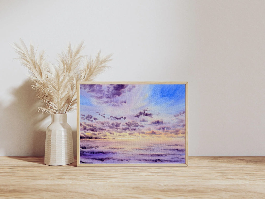 Purple Sunrise Over the Sea - Original Watercolor Painting